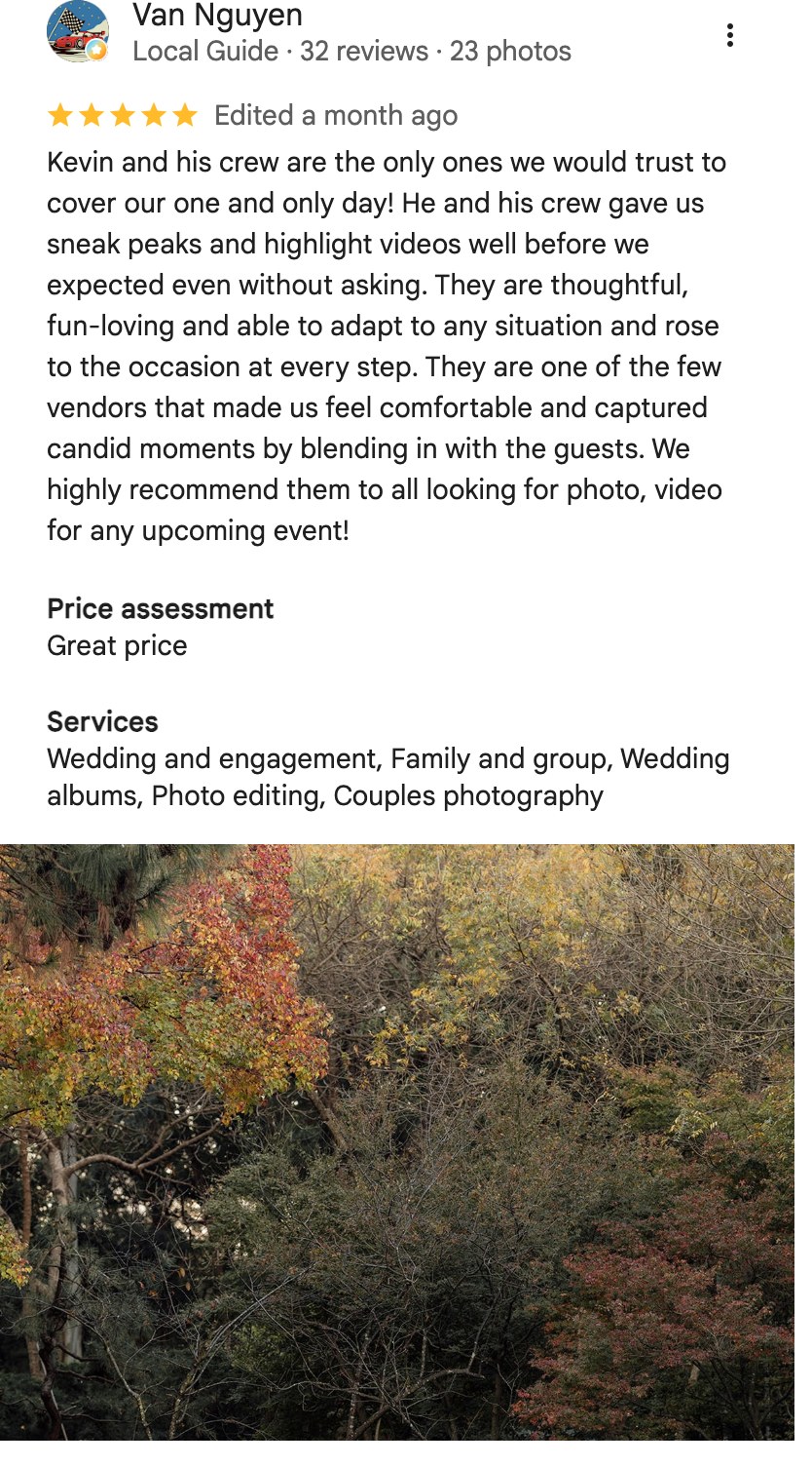 Five-star Google review from Van Nguyen